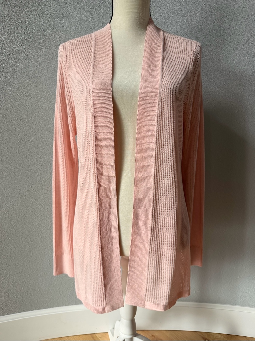 Talbots Pink Waffle Knit Open Front Cardigan Sweater Women's Size Large L